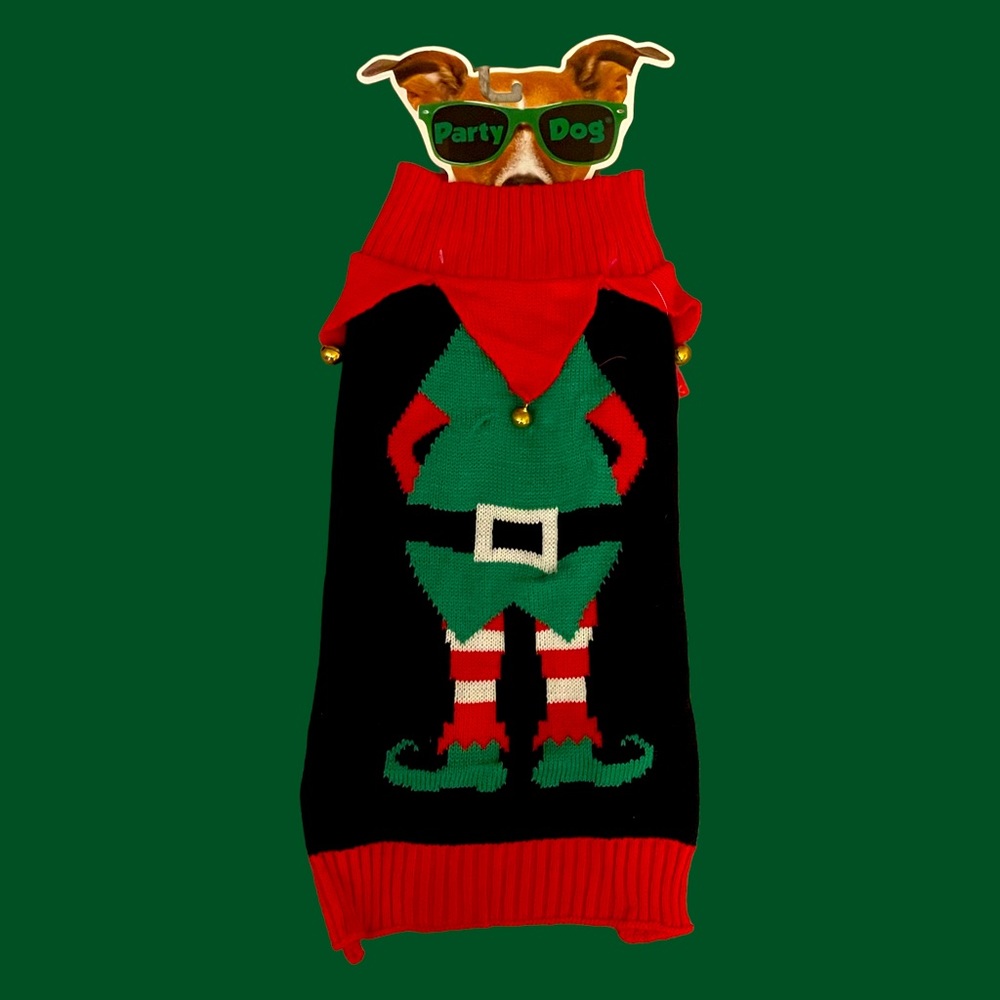 Party Dog | Dog Ugly Christmas Elf Sweater | Fits Medium Dog